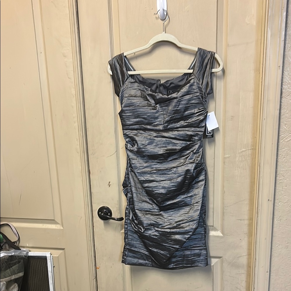 Alex Evenings Silver Gray Sleeveless Bodycon Mini Dress